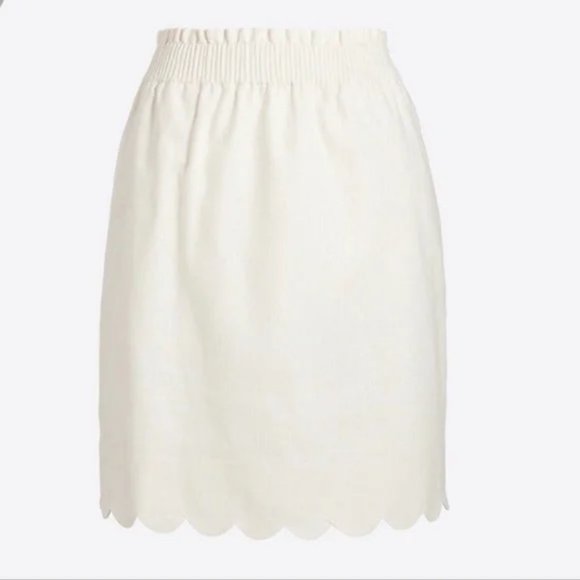 NWOT White Linen J.Crew Pull On Scalloped Edge Skirt with Pockets - Picture 1 of 4